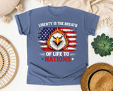 Liberty Is The Breath Of Life To Nations Red graphic tee in Blue Jean