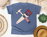 Patriotic Hammer And Saw graphic tee in Blue Jean