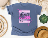 First Day Of School Pink Grid graphic tee in Blue Jean