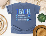 Teach Kindness Compassion Confidence graphic tee in Blue Jean