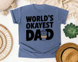 World's Okayest Dad White graphic tee in Blue Jean