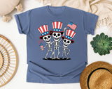 Patriotic Skeleton Trio Grey graphic tee in Blue Jean