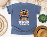 Teacher Off Duty Messy Bun graphic tee in Blue Jean