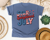 Star Spangled July Grey graphic tee in Blue Jean