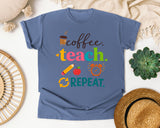 Coffee Teach Repeat Icons graphic tee in Blue Jean