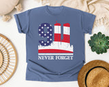 Never Forget White graphic tee in Blue Jean