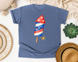 Patriotic Firecracker Rocket graphic tee in Blue Jean