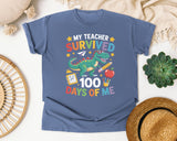 My Teacher Survived 100 Days Of Me Dinosaur graphic tee in Blue Jean