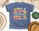 Keep Calm And Welcome Back To School graphic tee in Blue Jean