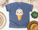 Patriotic Ice Cream Cone Gold graphic tee in Blue Jean