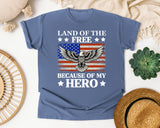 Land Of The Free Because Of My Hero graphic tee in Blue Jean