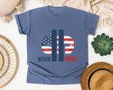 Never Forget White 2 graphic tee in Blue Jean