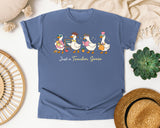 Just A Teacher Goose graphic tee in Blue Jean
