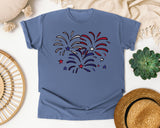 Patriotic Fireworks Burst graphic tee in Blue Jean