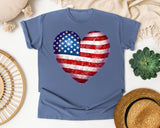 American Flag Heart Red 3 graphic tee in Blue Jean