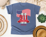 We Will Never Forget Patriot Day Red graphic tee in Blue Jean