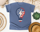 Patriotic Light Bulb Red graphic tee in Blue Jean
