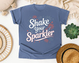 Shake Your Sparkler White graphic tee in Blue Jean