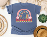 Hello Kindergarten Rainbow graphic tee in Blue Jean