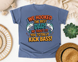 We Hooked The Best Dad graphic tee in Blue Jean