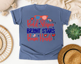 Bold Stripes Bright Stars Brave Hearts graphic tee in Blue Jean