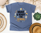 Brave And Ready For School graphic tee in Blue Jean