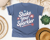 Shake Your Sparkler White 2 graphic tee in Blue Jean
