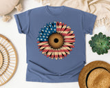 American Flag Sunflower graphic tee in Blue Jean