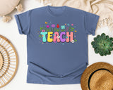 Teach Floral Pastel graphic tee in Blue Jean
