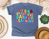 Its A Beautiful Day For Learning graphic tee in Blue Jean