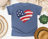 American Flag Heart Red 2 graphic tee in Blue Jean
