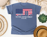 We Will Never Forget Navy 2 graphic tee in Blue Jean