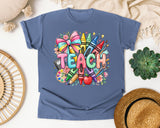 Teach Crayons graphic tee in Blue Jean