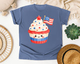 Patriotic Cupcake With Flag graphic tee in Blue Jean