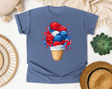 Patriotic Ice Cream Cone Red graphic tee in Blue Jean