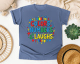 Colors Numbers And Laughs graphic tee in Blue Jean