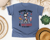 Serving Looks And Hot Dogs In That Order graphic tee in Blue Jean