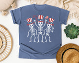 Patriotic Skeleton Trio White 2 graphic tee in Blue Jean