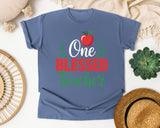 One Blessed Teacher Apple graphic tee in Blue Jean