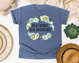 New Friends New Adventures graphic tee in Blue Jean