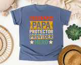 Husband Papa Protector Provider Hero graphic tee in Blue Jean
