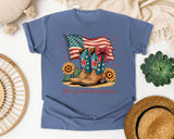Just A Girl Who Loves America graphic tee in Blue Jean