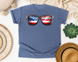 American Flag Sunglasses graphic tee in Blue Jean