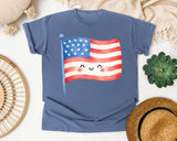 Smiling American Flag graphic tee in Blue Jean