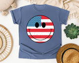 American Flag Smiley Face graphic tee in Blue Jean