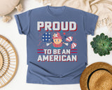 Proud To Be An American Pink graphic tee in Blue Jean