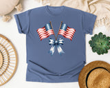 Crossed American Flags graphic tee in Blue Jean