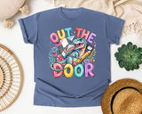 Out The Door Dinosaur graphic tee in Blue Jean