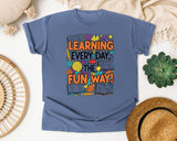 Learning Every Day The Fun Way graphic tee in Blue Jean
