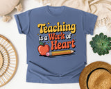 Teaching Is A Work Of Heart Brown graphic tee in Blue Jean